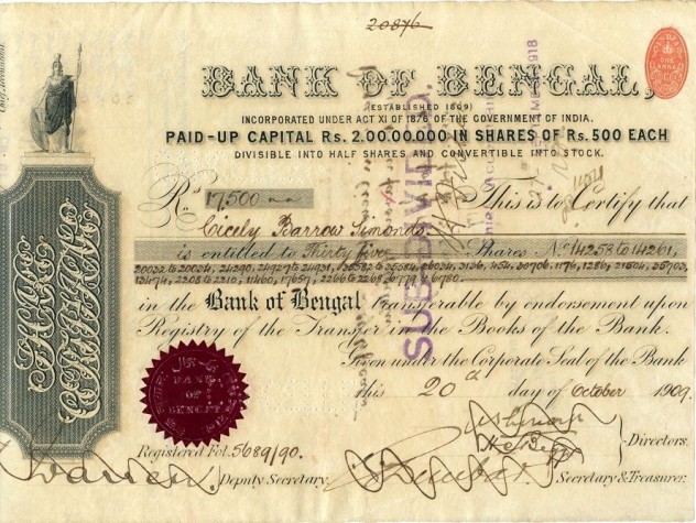 Bank of Bengal Share Certificate