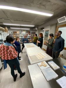 During a visit to the Materials Library in Spring 2020, students learned about papermaking and print techniques used in early modern Japan and experimented with making their own prints. Photo by Derek Rodenbeck.